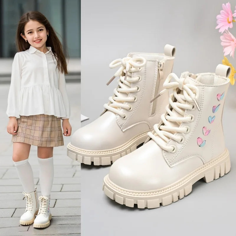 Kids Short Boots Korean Style Versatile Children Leather Boots Fashion Side Zipper 2025 Autumn New Girls Princess Boots Soft