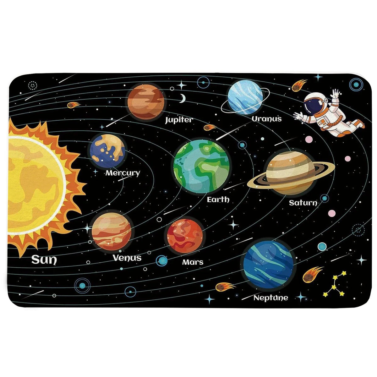 Outer Space Kids Rug for Playroom Solar System Educational Rug Kids Floor Mat Kids Rug Play Carpet for Children Playroom