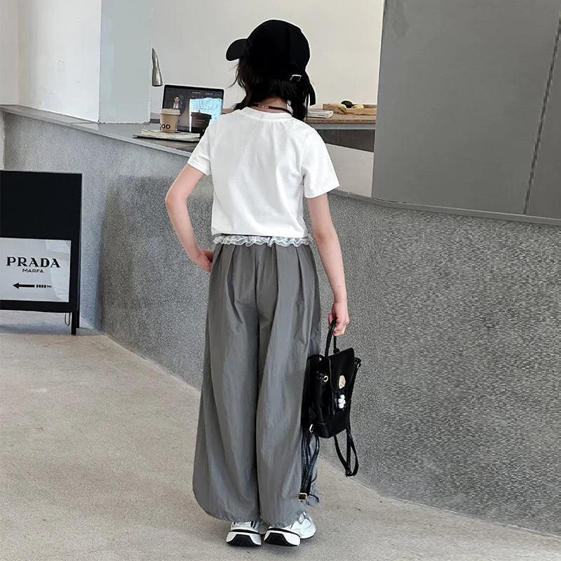 Teenager Girls Clothing Sets Summer Kids Fashion Short Sleeve T-shirt And Pants Two Piece Suit Children Outfits Tracksuit 5-14T