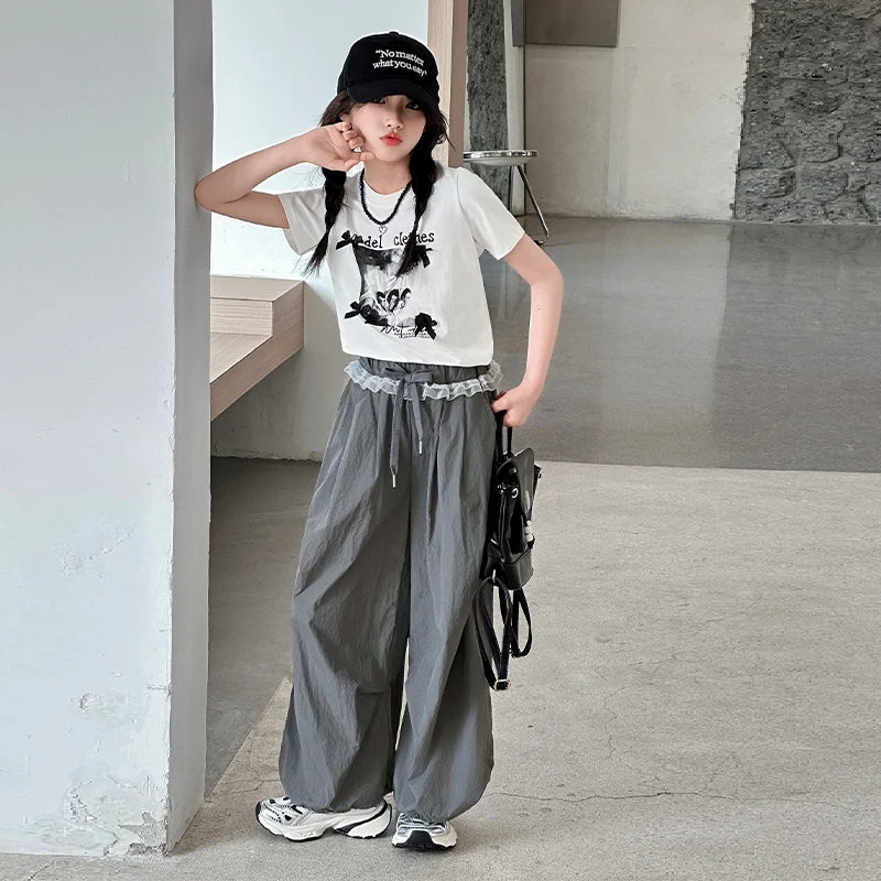 Teenager Girls Clothing Sets Summer Kids Fashion Short Sleeve T-shirt And Pants Two Piece Suit Children Outfits Tracksuit 5-14T
