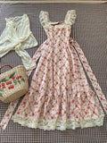 Summer Lovely Sweet Lace Print 2-piece Set Dress Women Design Chic Sling Pretty Dresses Casual Elegant New Knit Cardigan 2025