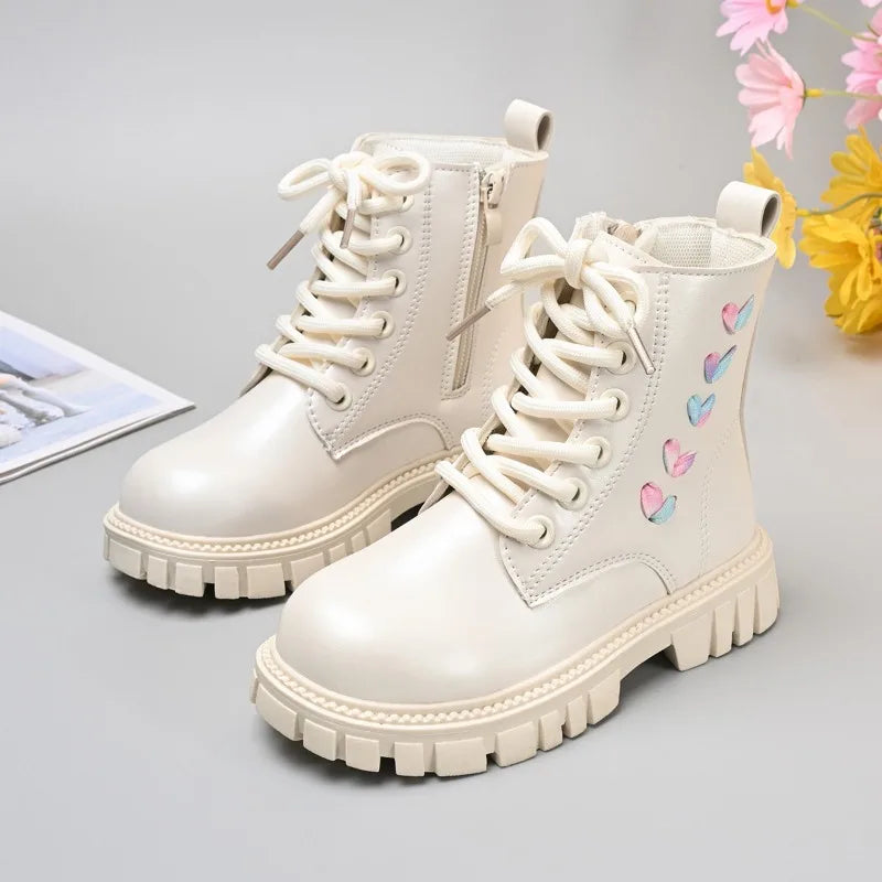 Kids Short Boots Korean Style Versatile Children Leather Boots Fashion Side Zipper 2025 Autumn New Girls Princess Boots Soft