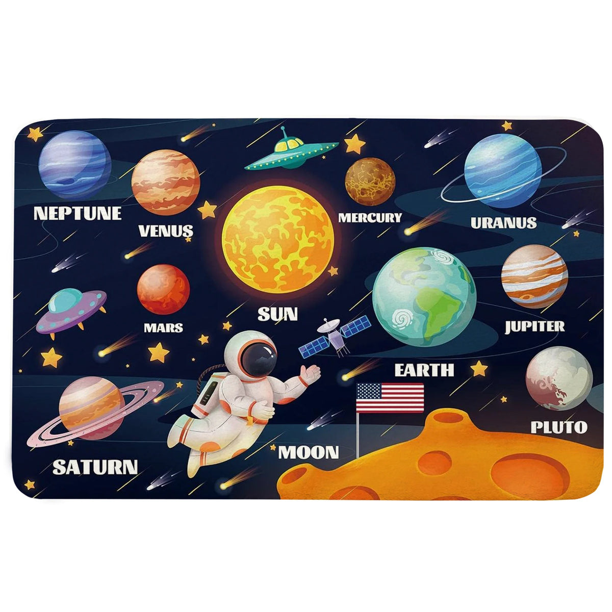 Outer Space Kids Rug for Playroom Solar System Educational Rug Kids Floor Mat Kids Rug Play Carpet for Children Playroom
