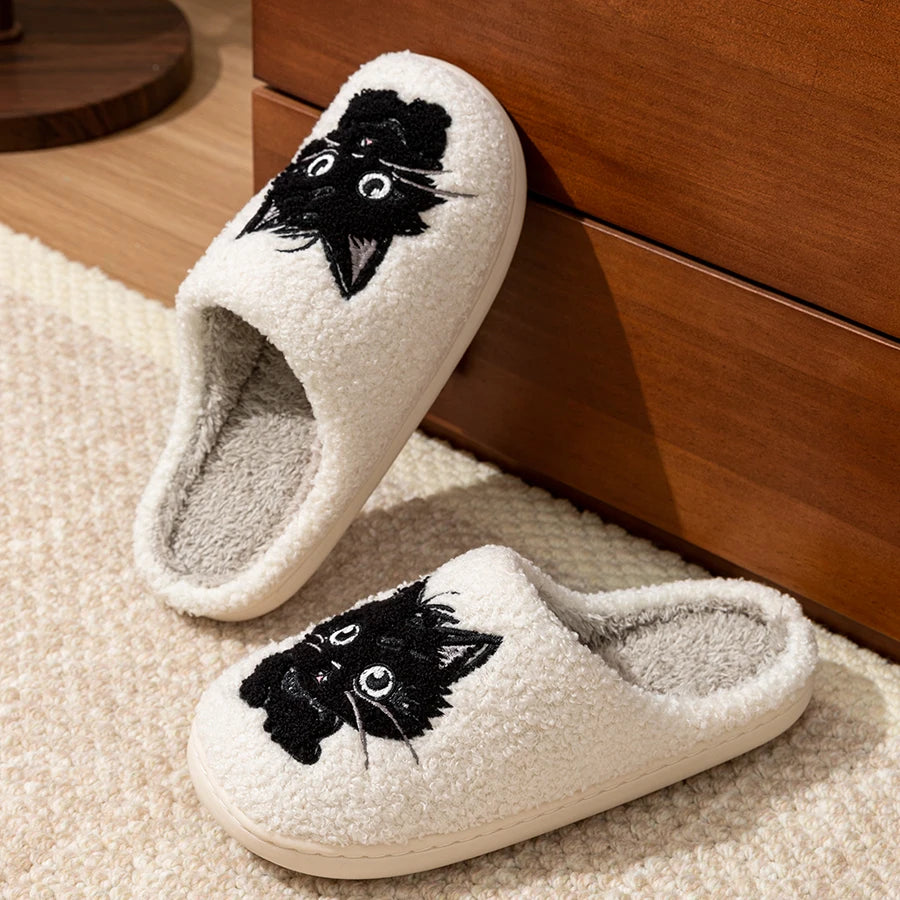 Cute Cat and Dog Exquisite Pattern Children's Slippers Indoor Winter Warm Breathable Comfortable Parent-child Leisure Home Shoes