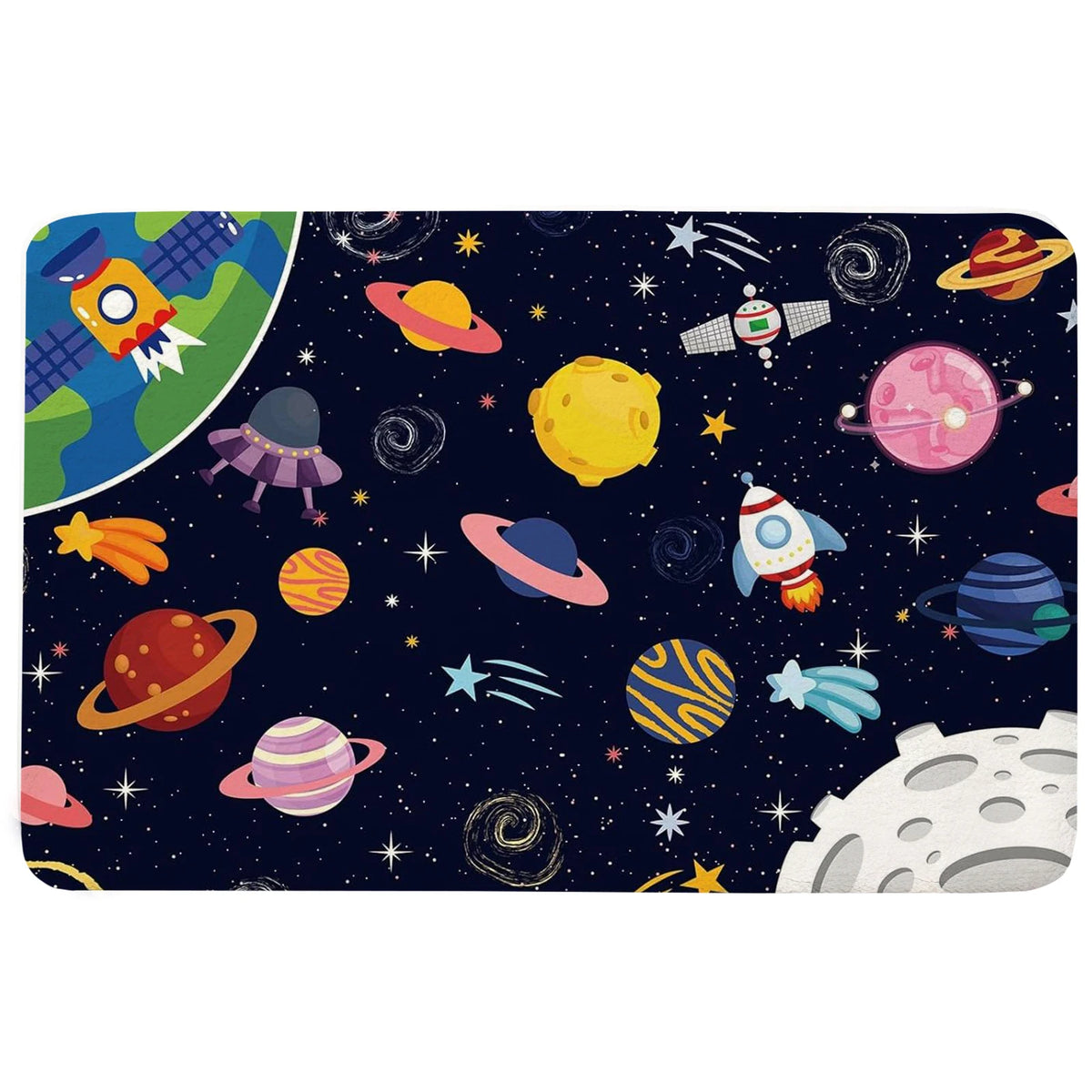 Outer Space Kids Rug for Playroom Solar System Educational Rug Kids Floor Mat Kids Rug Play Carpet for Children Playroom