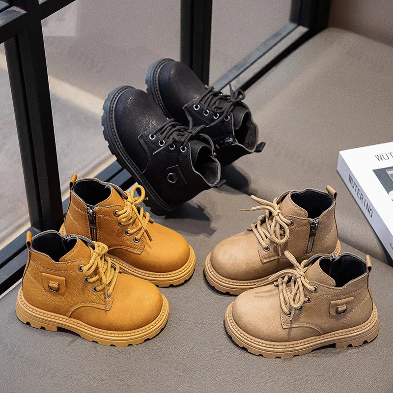Children Ankle Boots 2025 Autumn New Zipper Kids Short Boots Boys Girls Comfortable Non Slip Outdoor Toddler High Top Shoes