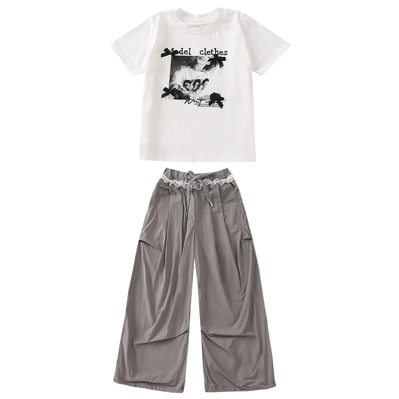 Teenager Girls Clothing Sets Summer Kids Fashion Short Sleeve T-shirt And Pants Two Piece Suit Children Outfits Tracksuit 5-14T