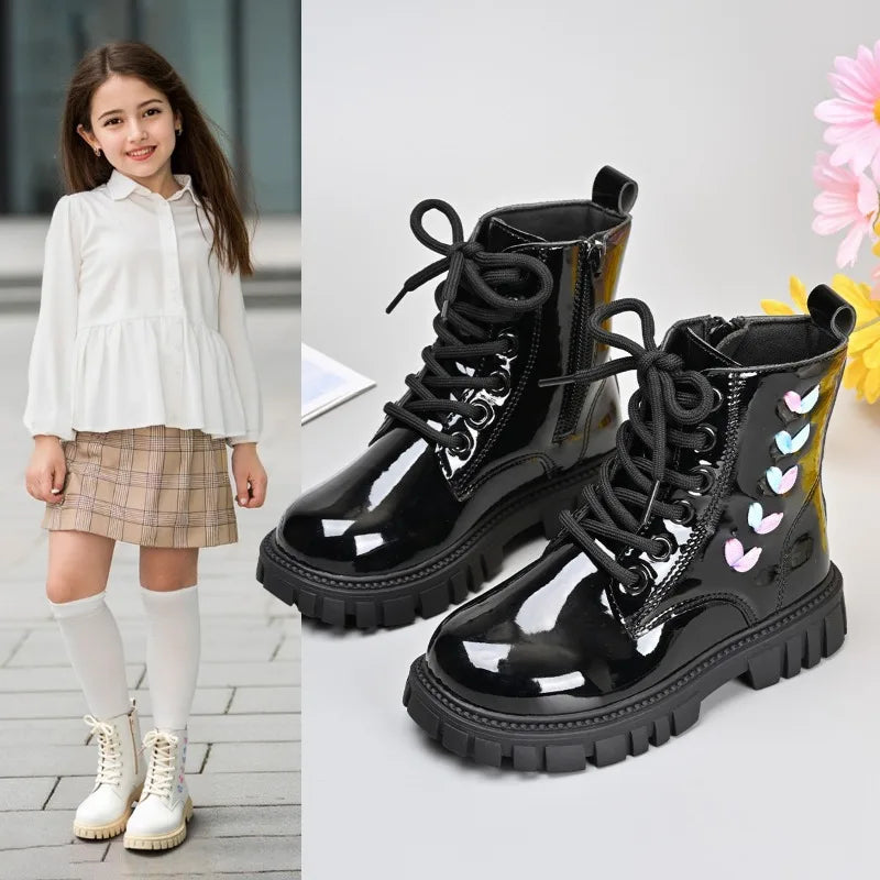 Kids Short Boots Korean Style Versatile Children Leather Boots Fashion Side Zipper 2025 Autumn New Girls Princess Boots Soft