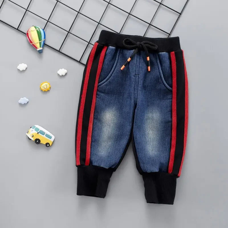 Brand Kids Cartoon Trousers Pant Fashion Girls Jeans Children Boys Kids Fashion Denim Pants Add Velvet Kids Jean Infant Clothing
