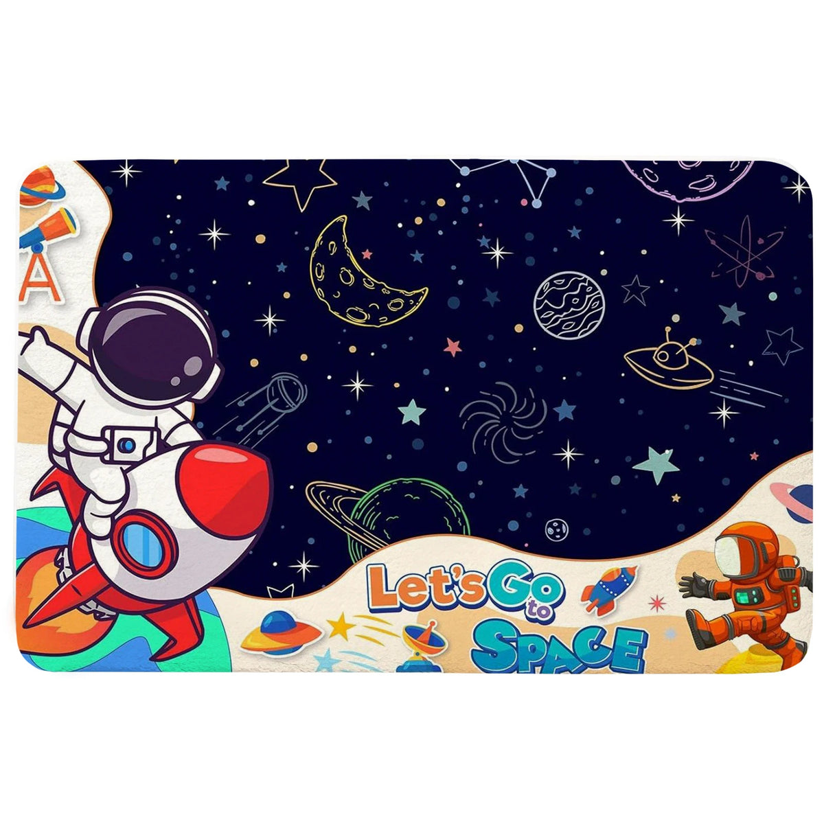 Outer Space Kids Rug for Playroom Solar System Educational Rug Kids Floor Mat Kids Rug Play Carpet for Children Playroom