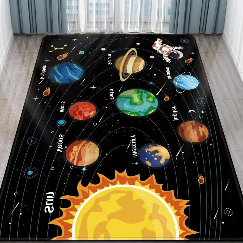 Outer Space Kids Rug for Playroom Solar System Educational Rug Kids Floor Mat Kids Rug Play Carpet for Children Playroom