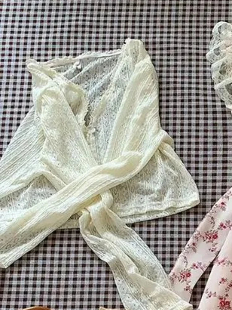 Summer Lovely Sweet Lace Print 2-piece Set Dress Women Design Chic Sling Pretty Dresses Casual Elegant New Knit Cardigan 2025
