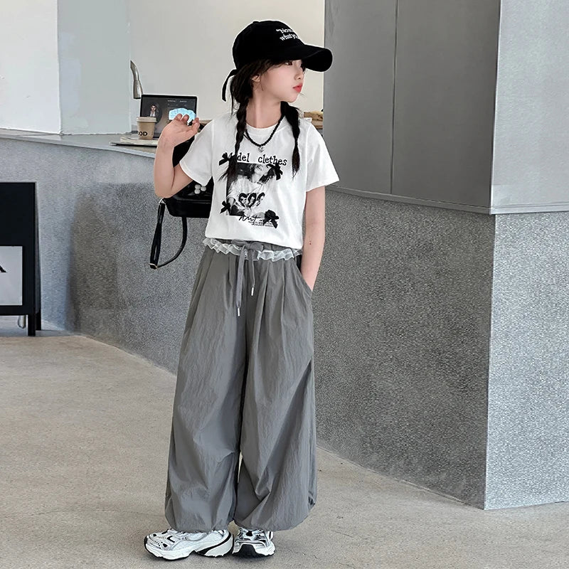 Teenager Girls Clothing Sets Summer Kids Fashion Short Sleeve T-shirt And Pants Two Piece Suit Children Outfits Tracksuit 5-14T
