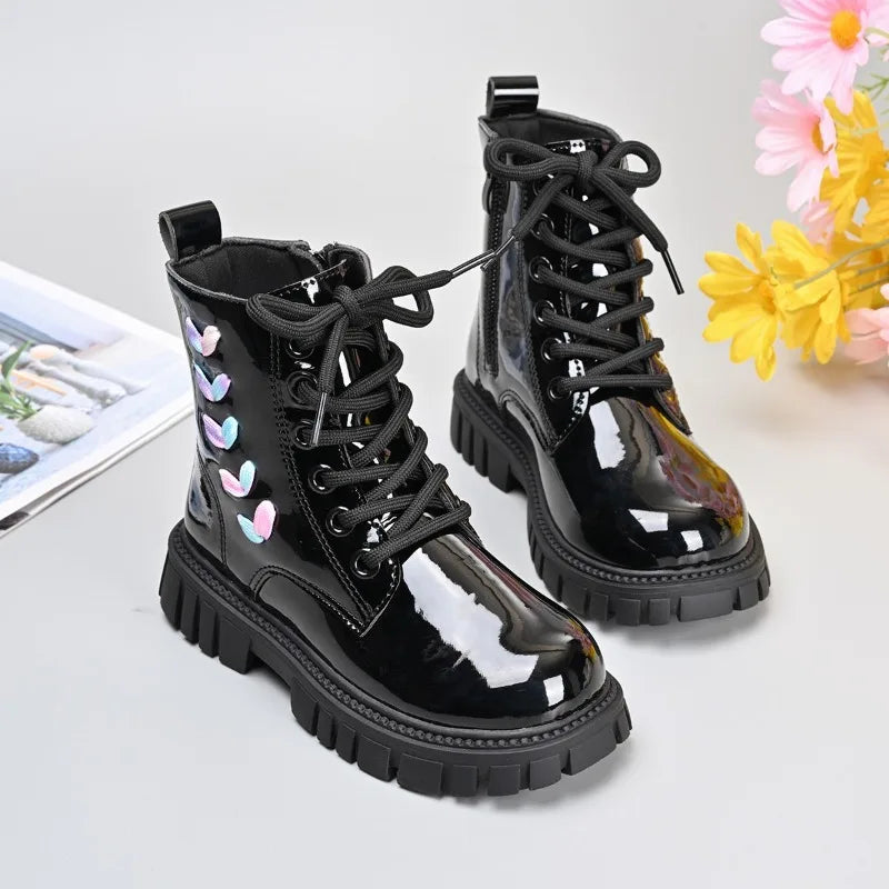 Kids Short Boots Korean Style Versatile Children Leather Boots Fashion Side Zipper 2025 Autumn New Girls Princess Boots Soft